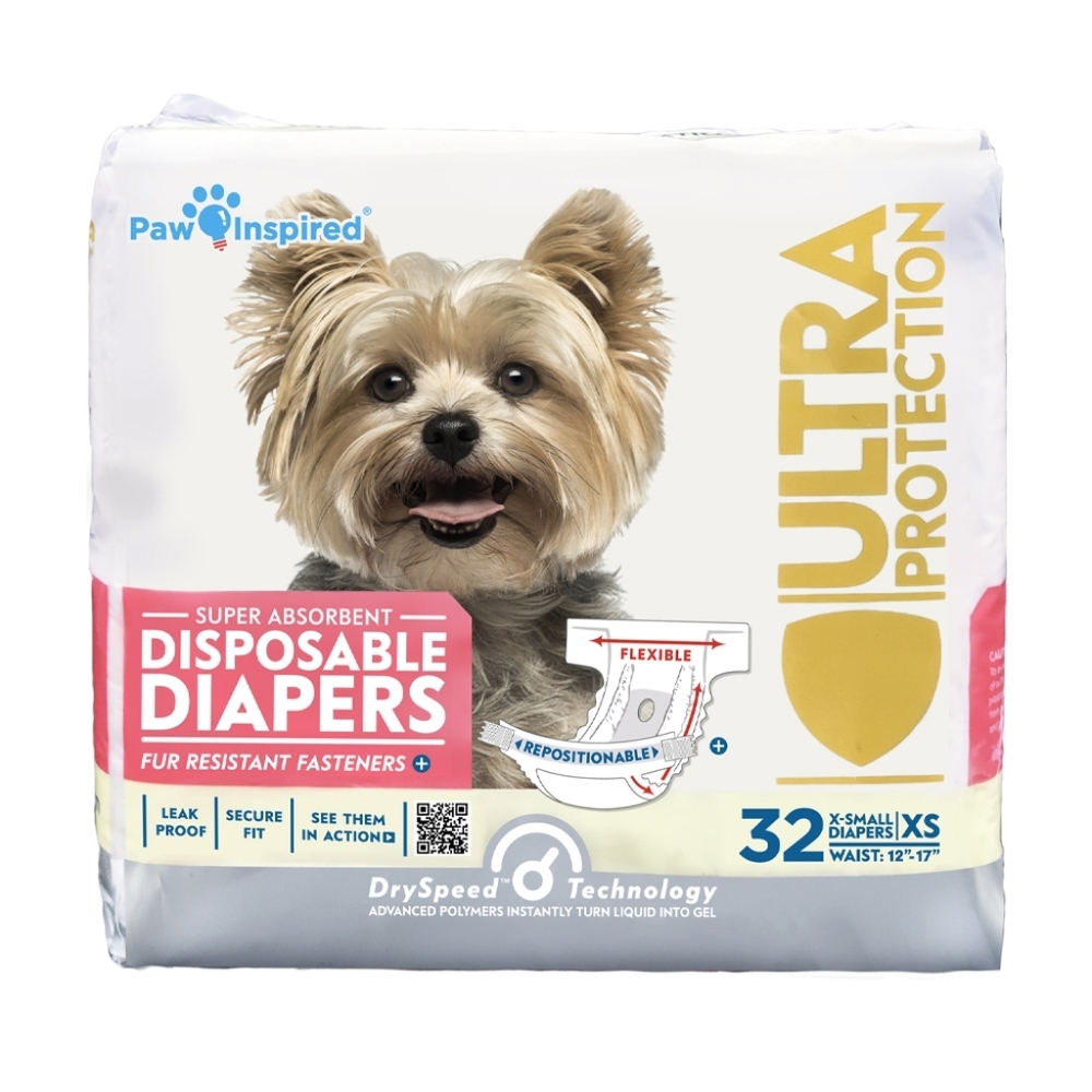 Paw Inspired NIP Super Absorbent 32 Count Female Dog Disposable Diapers Size XS